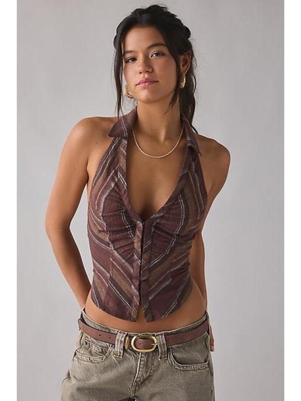 Urban Outfitters Brown Striped Halter Crop Top